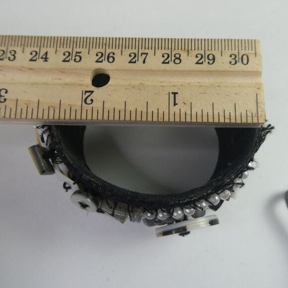 Chunky Funky Cuff Bangle Bracelet Mother of Pearl Shell Button Fabric DIY Artist - Picture 8 of 9